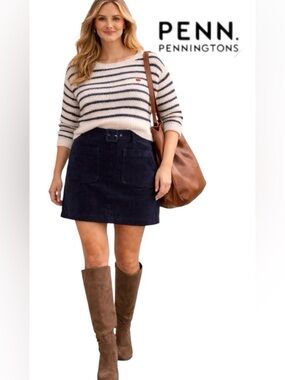 26W Navy Corduroy Mini Skirt with Belt, NWT